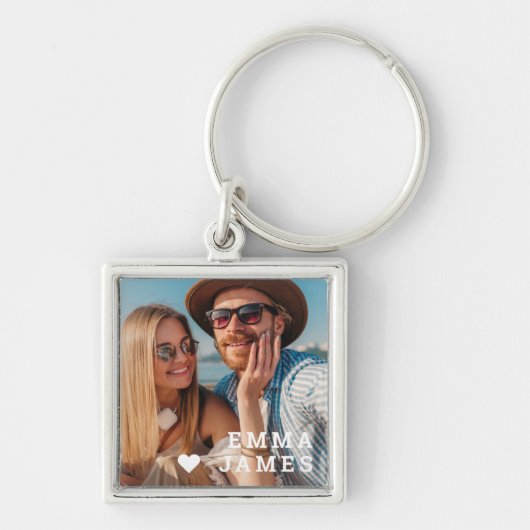 Cute Love Heart Photo Couples Personalized Names Sleutelhanger (Voorkant)
