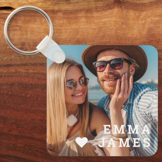 Cute Love Heart Photo Couples Personalized Names Sleutelhanger (Voorkant)