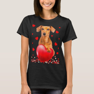 Cute Love Hearts Dachshund Dog Valentijnse Puppy L T-shirt