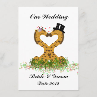 Cute Love Kiss Giraffes Heart Wedding Invitation Kaart
