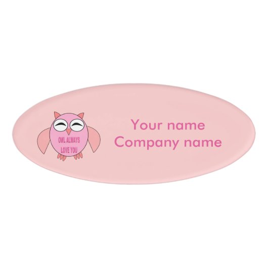 Cute Love Message Owl Custom Name Label Naambadge (Voorkant)