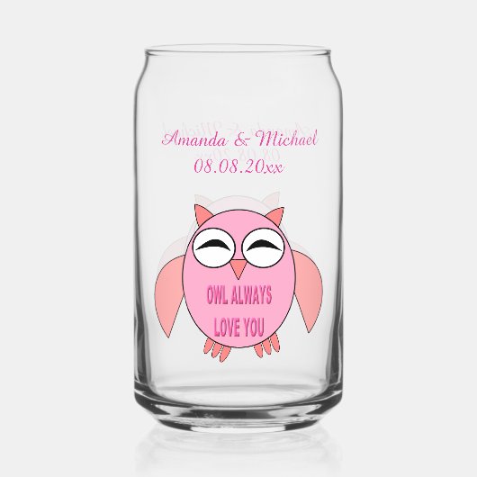 Cute Love Message Owl Custom Wedding Blikvorm Glas (Voorkant)
