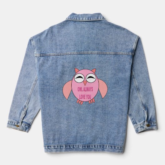 Cute Love Message Owl Denim Jacket (Achterkant)