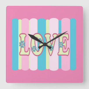 Cute Love Quote Feminine Pastel Pink Yellow Blue Vierkante Klok