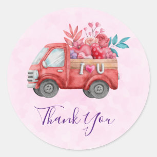 Cute Love Truck Hearts & Flowers Cargo Hartelijk d Ronde Sticker