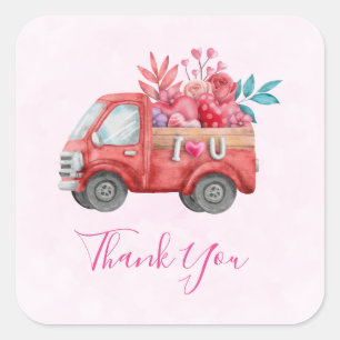 Cute Love Truck Hearts & Flowers Cargo Hartelijk d Vierkante Sticker