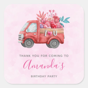 Cute Love Truck met hartvracht Birthday Vierkante Sticker