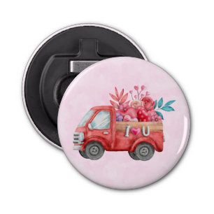 Cute Love Truck met Heart Cargo Waterverf Button Flesopener