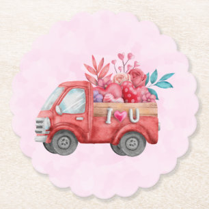 Cute Love Truck met Heart Cargo Waterverf Kartonnen Onderzetters