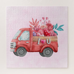Cute Love Truck met Heart Cargo Waterverf Legpuzzel