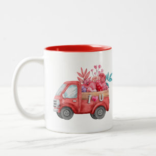 Cute Love Truck met Heart Cargo Waterverf Tweekleurige Koffiemok