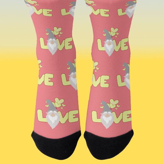 Cute love Valentijnsdag Gnome Pink Yellow Grey Sokken