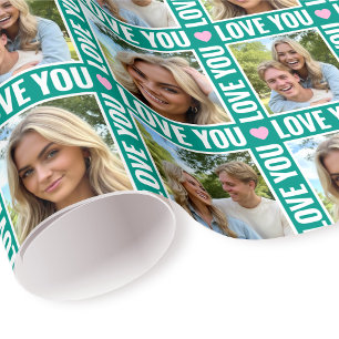 Cute Love You 4 Foto Collage Groen Roze Hart Cadeaupapier