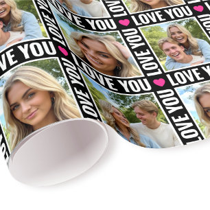 Cute Love You 4 Fotocollage Hart Modern Zwart Cadeaupapier