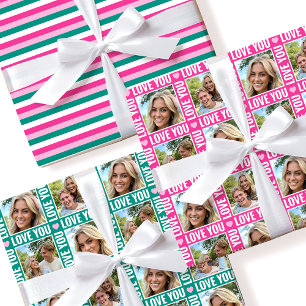 Cute Love You 4 Fotocollage Roze Hart 3 Set Inpakpapier Vel