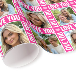 Cute Love You 4 Photo Collage Pink Heart Modern Cadeaupapier