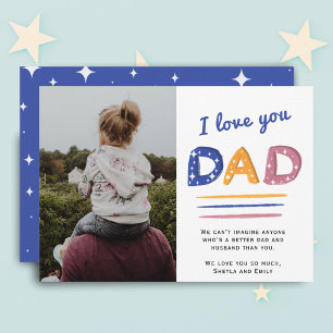 Cute Love you Dad Typografie Photo Card Feestdagenkaart