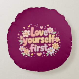 Cute Love Yourself Floral Quote Design | Gift Bag Rond Kussen