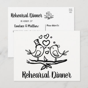 Cute Lovebird Black White Weddenrenrepetitie Dinne Uitnodiging Briefkaart