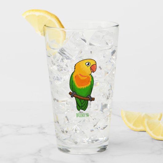 Cute lovebird cartoon parrot glas (Voorkant ijs)