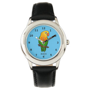 Cute lovebird cartoon parrot horloge