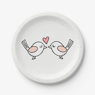 Cute Lovebird Kening Tortelduifjes Pink Weddenscha Papieren Bordje