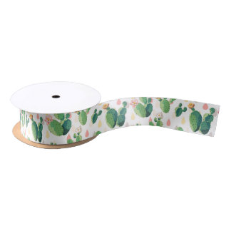 Cute Lovely Succulent Cactus Satin Ribbon Lint