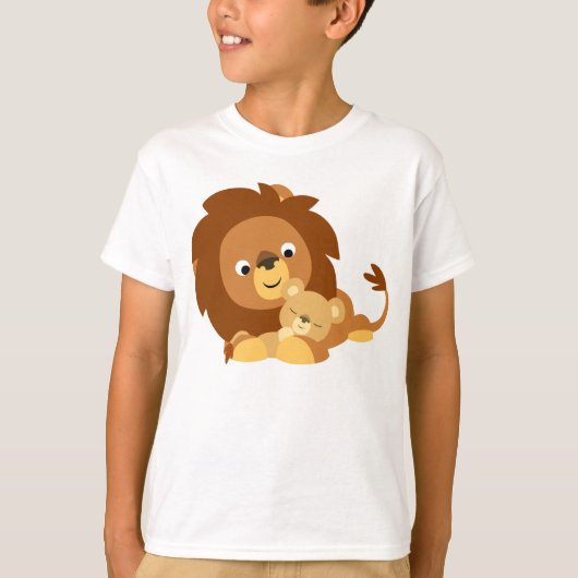 Cute Loving Cartoon Lion Dad en Cub Kinder T-Shirt (Voorkant)