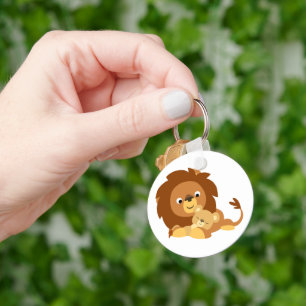 Cute Loving Cartoon Lion Dad en Cub Sleutelhanger