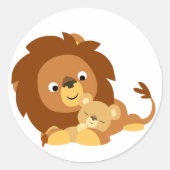 Cute Loving Cartoon Lion Dad en Cub Sticker (Voorkant)