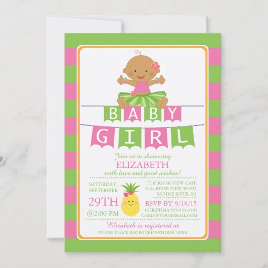 Cute Luau Hula Invitation Baby shower fille (Devant)