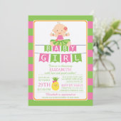 Cute Luau Hula Invitation Baby shower fille (Debout devant)