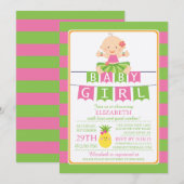 Cute Luau Hula Invitation Baby shower fille (Devant / Derrière)