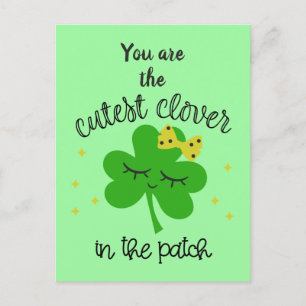 Cute Lucky Four Leaf Clover Happy St. Patricks Day Feestdagenkaart
