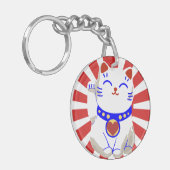 Cute Lucky leuke neko kat rood en wit Sleutelhanger (Voorkant Links)