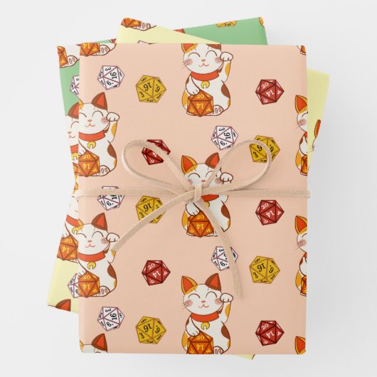 Cute Lucky Maneki-neko Gamer Dice Pattern Inpakpapier Vel (In situ)