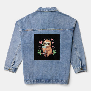 Cute Luiaard Boba Bubble Melk Thee Kawaii Vrouwen Denim Jacket
