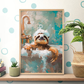 Cute Luiaard in Bubbelbad Poster