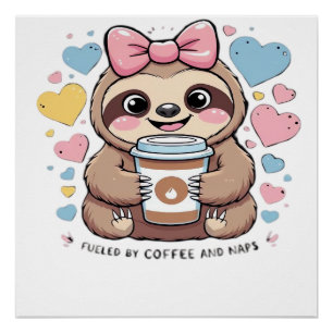 Cute Luiaard Koffie Liefhebber Shirt � Grappig Aan Perfect Poster
