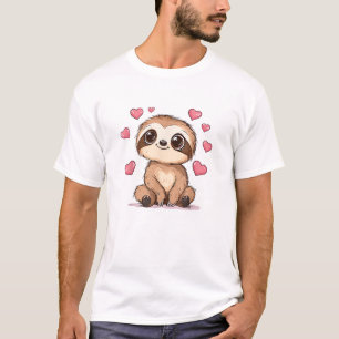 Cute Luiaard Omringd Door Hartjes Liefde T-Shirt