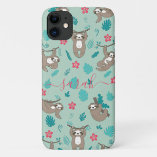 Cute Luiaard Patroon Gepersonaliseerde Naam iPhone 11 Hoesje