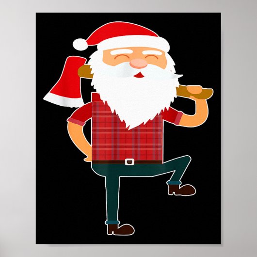Cute Lumberjack Santa Funny Ugly Christmas Axe Hat Poster (Voorkant)