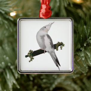 Cute Lutino Cockatiel Bird Ivy Perch Animal Metalen Ornament