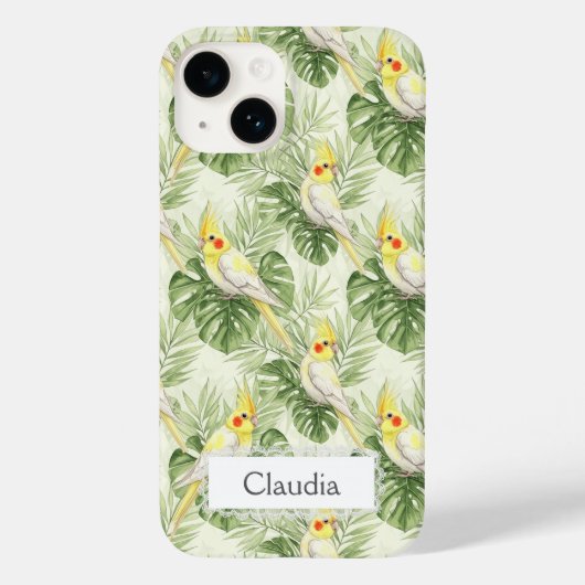 Cute Lutino Cockatiel Tropical Plants Custom Case-Mate iPhone Case (Achterkant)