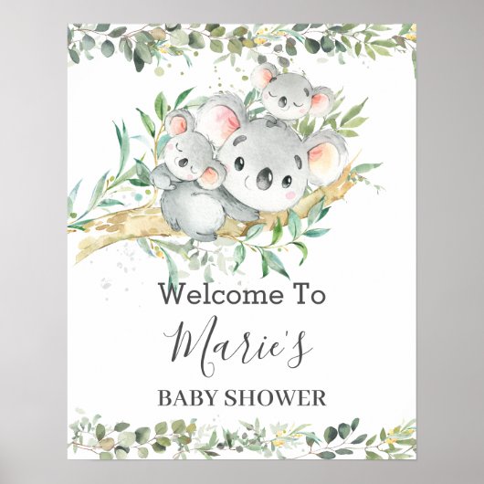Cute Ma Koala Twins Greenery Neutral Baby shower Poster (Voorkant)