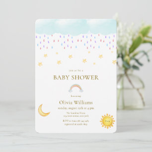 Cute Maan Star Regenboog Regendruppel Baby Shower Kaart