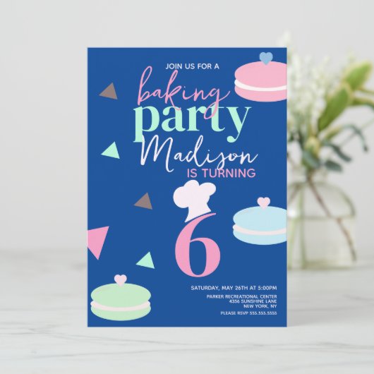 Cute Macaron Confetti Invitation de fête d'anniver (Debout devant)