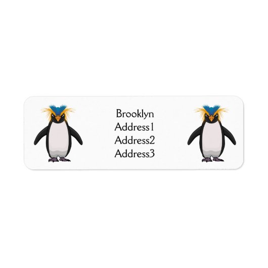 Cute macaroni penguin cartoon etiket (Voorkant)