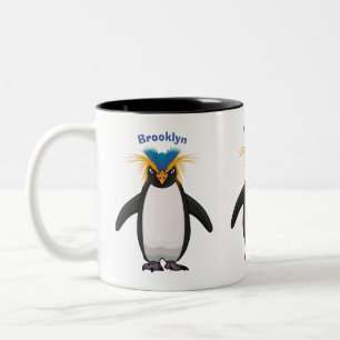 Cute macaroni penguin cartoon tweekleurige koffiemok
