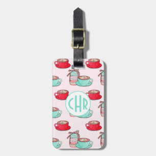 Cute Macarons en Cappuccino Deegwaren Monogram Bagagelabel